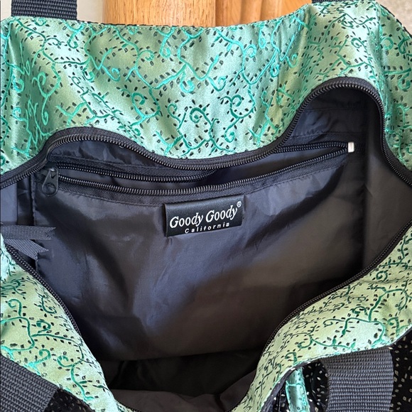 Goody Stylish Large Black Tote Bag with Green and Red Rose Accents - Picture 6 of 7